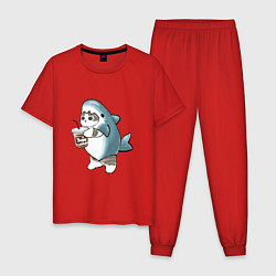 Пижама хлопковая мужская Котоакула, цвет: красный