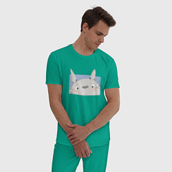 Пижама хлопковая мужская Удивленный Тоторо, цвет: зеленый — фото 2