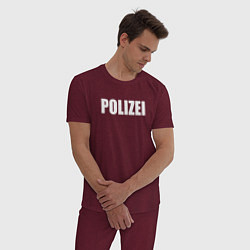 Пижама хлопковая мужская POLIZEI Полиция Надпись Белая, цвет: меланж-бордовый — фото 2