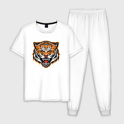 Пижама хлопковая мужская Грозный тигр, цвет: белый