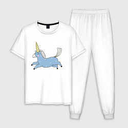Пижама хлопковая мужская Единорог в полете, цвет: белый