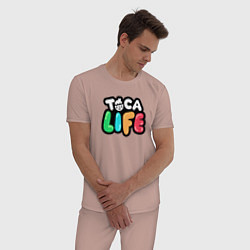 Пижама хлопковая мужская Toca Life logo, цвет: пыльно-розовый — фото 2
