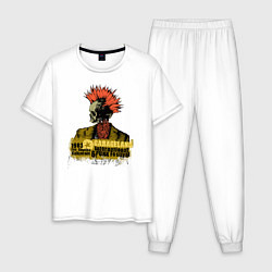 Пижама хлопковая мужская Скелет панк, цвет: белый