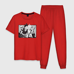 Пижама хлопковая мужская Луффи и Зоро вместе, цвет: красный