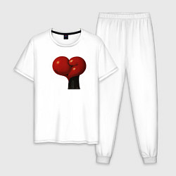 Пижама хлопковая мужская Боксерские перчатки- сердце, цвет: белый
