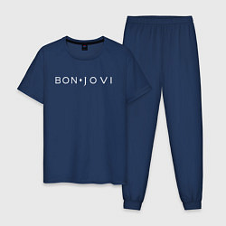Пижама хлопковая мужская BON JOVI БОН ДЖОВИ НА СПИНЕ цвета тёмно-синий — фото 1