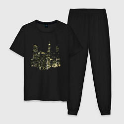 Пижама хлопковая мужская Ночные огни мегаполиса, цвет: черный