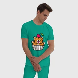 Пижама хлопковая мужская Тигренок - пирожное, цвет: зеленый — фото 2