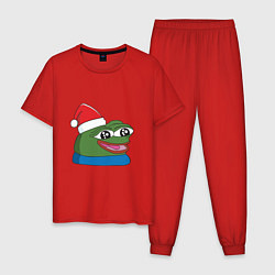 Пижама хлопковая мужская Pepe, pepe happy, Пепе хеппи, pepe happy new year, цвет: красный