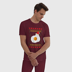 Пижама хлопковая мужская Рождественский свитер Кот-яичница, цвет: меланж-бордовый — фото 2