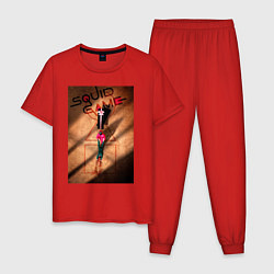 Пижама хлопковая мужская Игра в кальмара: Постер, цвет: красный