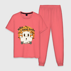 Пижама хлопковая мужская Halloween Cow, цвет: коралловый