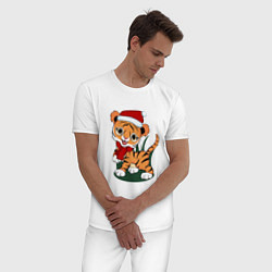 Пижама хлопковая мужская Зимний тигр, цвет: белый — фото 2