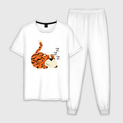 Пижама хлопковая мужская Спящий тигренок, цвет: белый