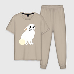 Пижама хлопковая мужская Шкодливый Чихуахуа, цвет: миндальный