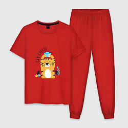 Пижама хлопковая мужская Тигр Фотограф, цвет: красный