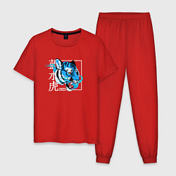 Пижама хлопковая мужская The Year of the Blue Tiger 2022, цвет: красный