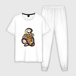 Пижама хлопковая мужская Змея и Тигр, цвет: белый