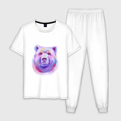 Пижама хлопковая мужская Неоновый медведь, цвет: белый