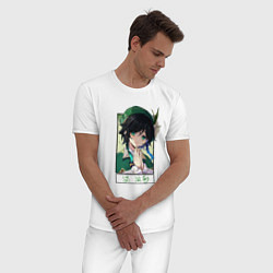 Пижама хлопковая мужская Вен ти в рамке genshin impact, цвет: белый — фото 2