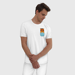Пижама хлопковая мужская Тигренок в кармане, цвет: белый — фото 2