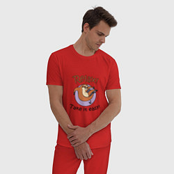Пижама хлопковая мужская Смешной ленивец, смотри на жизнь проще, цвет: красный — фото 2