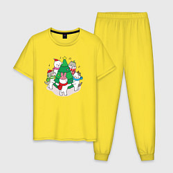 Пижама хлопковая мужская Зверята отмечают Новый год, цвет: желтый