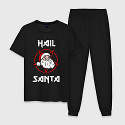 Пижама хлопковая мужская Hail Santa, цвет: черный