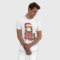 Пижама хлопковая мужская Недовольный повар - тигр, цвет: белый — фото 2