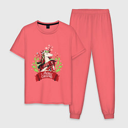 Пижама хлопковая мужская Christmas Unicorn, цвет: коралловый