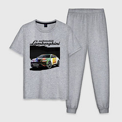 Пижама хлопковая мужская Lamborghini Urus - это очень круто!, цвет: меланж
