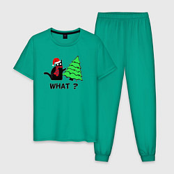 Пижама хлопковая мужская Кот и Новый Год, цвет: зеленый