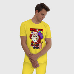 Пижама хлопковая мужская НОВОГОДНИЙ МАЙНКРАФТ, ДЕД МОРОЗ И СВИНКА, цвет: желтый — фото 2