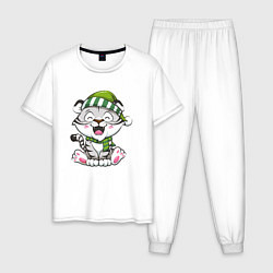 Пижама хлопковая мужская Тигренок 2022 New Year, цвет: белый