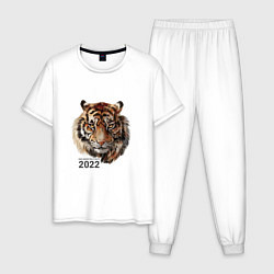 Пижама хлопковая мужская Тигр 2022 символ, цвет: белый