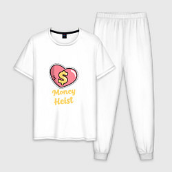 Пижама хлопковая мужская Money Heist Heart, цвет: белый