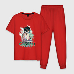Пижама хлопковая мужская Сяо Xiao Genshin Impact, цвет: красный
