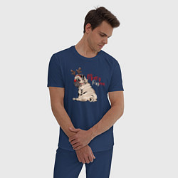 Пижама хлопковая мужская Merry Pugmas, цвет: тёмно-синий — фото 2
