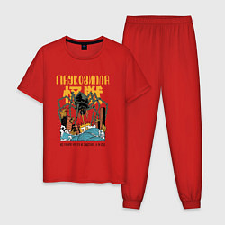 Пижама хлопковая мужская Паукозилла - Паук в стиле Аниме Годзилла, цвет: красный
