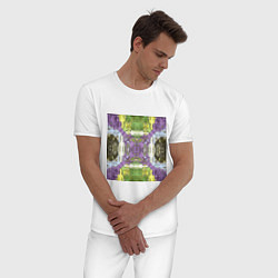 Пижама хлопковая мужская Коллекция Фрактальная мозаика Фиолетово-зеленый Кв, цвет: белый — фото 2
