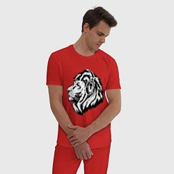 Пижама хлопковая мужская Лев в наушниках, цвет: красный — фото 2