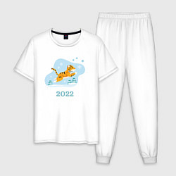 Пижама хлопковая мужская Тигр 2022 минимализм, цвет: белый