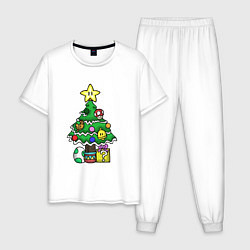 Пижама хлопковая мужская Ёлочные игрушки 2022, цвет: белый