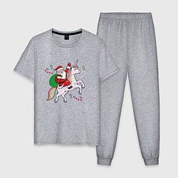 Пижама хлопковая мужская Дед мороз на единороге 2022, цвет: меланж