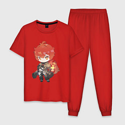 Пижама хлопковая мужская Чиби Дилюк в деле, цвет: красный