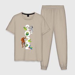 Пижама хлопковая мужская Два тигра 2022, цвет: миндальный