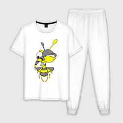 Пижама хлопковая мужская Злой комаришка цветной, цвет: белый