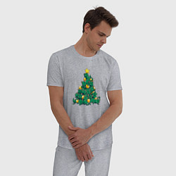 Пижама хлопковая мужская Christmas Tree Made Of Green Cats, цвет: меланж — фото 2