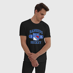 Пижама хлопковая мужская Нью Йорк Рейнджерс, New York Rangers, цвет: черный — фото 2