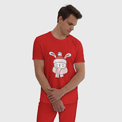 Пижама хлопковая мужская Милая новогодняя зайка, цвет: красный — фото 2